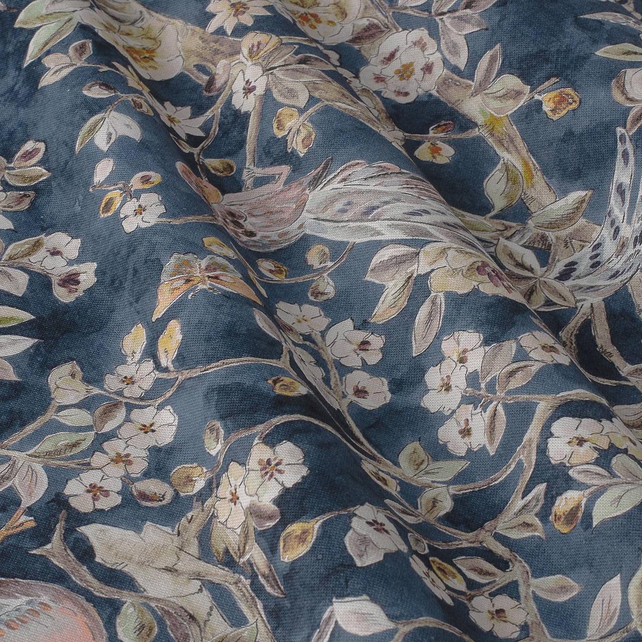 Декоративні тканини бежевий квітковий візерунок на блакитному тлі бавовна 84662v1, фото 1