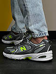 Чоловічі кросівки New Balance 530 весна-осінь з сіткою сірі з зеленим. Живе фото. топ, фото 8