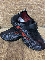 Стильные черные детские кроссовки для мальчика на липучке, размер 31-34