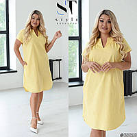 Лляне літнє жіноче плаття кольору Жовтий хакі блакитний сірий білий Розміри 46-48 50-52 54-56