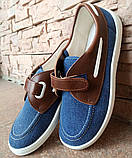 Мокасини Waldi текстиль+шкіра, джинс та коричнева липучка, фото 2