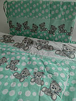 Комплект дитячої постільної білизни в ліжечко 120х60 Ведмедик, бірюза, без балдахіна