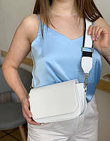 Жіноча сумка-клатч через плече на широкому ремені, крос-боді білого кольору екошкіра