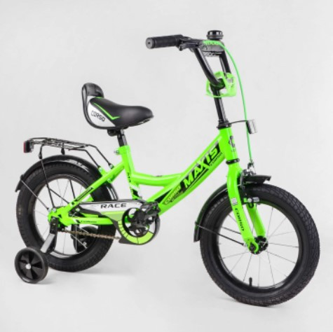 Двоколісний велосипед Corso MAXIS-14201 діаметр коліс 14", обладнаний страхувальними колесами, ручне гальмо