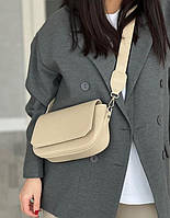 Жіноча сумка кросс-боді бежева екошкіра, клатч через плече на широкому ремені
