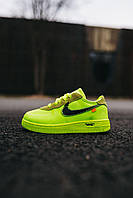 Кросівки дитячі Nike Air Force Off-White шкіряні салатові на хлопчика дівчинку стильні зручні осінь весна