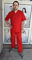 Медицинский мужской хирургический костюм красного цвета , мужской медицинский костюм для массажиста .