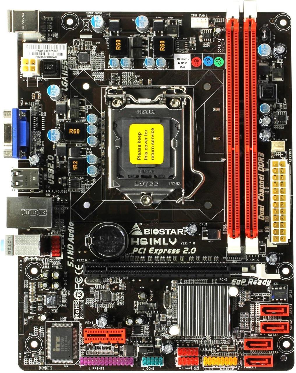 Материнская ПЛАТА s1155 BioSTAR H61MLV на DDR3 c ПОДДЕРЖКОЙ INTEL® Core™ i7,i5,i3 3го ПОКОЛЕНИЯ ! LGA1155