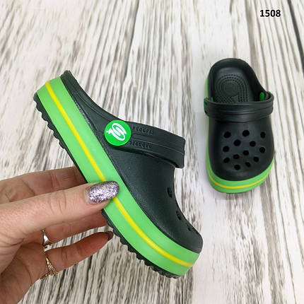 Крокси сабо дитячі для хлопчика хакі з салатовим Progress р-р 24-35, фото 1