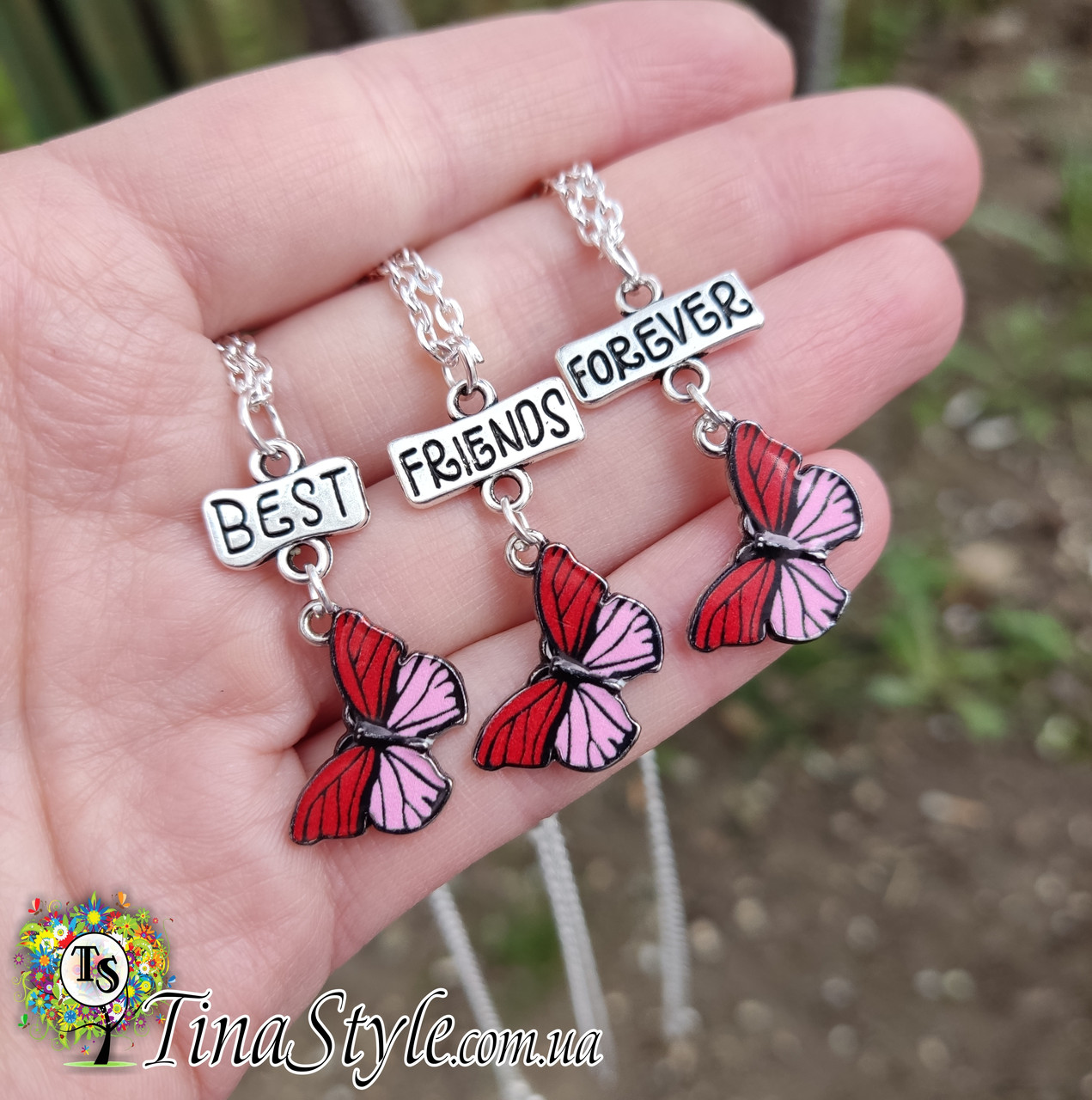Парні кулони для трьох подруг ,потрійні кулони дружби метелики BEST FRIENDS, фото 1