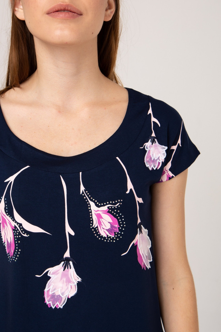 Батальна жіноча літня футболка великих розмірів із квітковим принтом, віскоза, Туреччина, M, L,XL,XXL,3XL