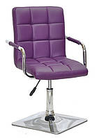 Крісло Augusto-Arm 4-CH-BASE фіолетовий 1031 шкірозамінників із підлокітниками, на квадратній хромованій опорі, фото 2