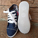 Мокасини джинс збоку квіти, на блискавці, фото 2