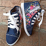 Мокасини джинс збоку квіти, на блискавці, фото 3