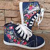 Мокасини джинс збоку квіти, на блискавці, фото 4