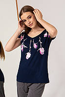 Женские футболки - 22441-ни - Летняя женская вискозная футболка с цветочным принтом Виолетта , женская