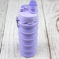 Бутылка силиконовая складная спортивная Water Bootle Infuser C карабтном Фиолетовая 500 мл Живые фото