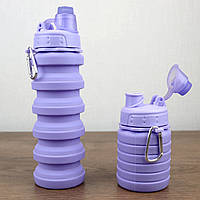 Силиконовая портативная складная бутылка фиолетовая 500 мл Для воды и напитков Настоящие фото