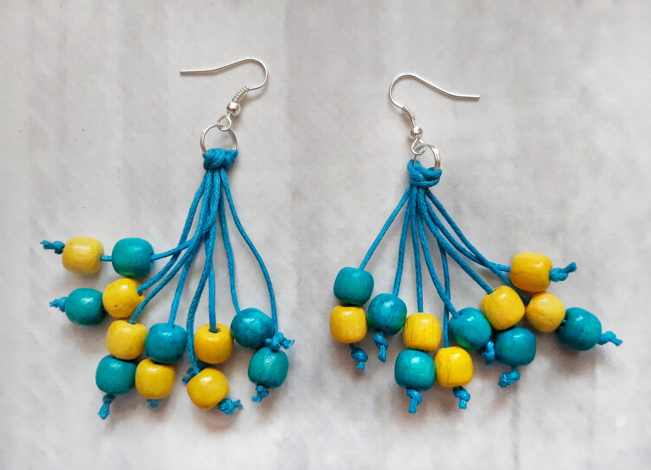 Сережки Калинове Намисто блакитно-жовті, фото 1