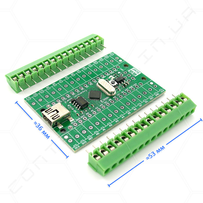 Мікроконтролер Arduino Nno 3.0 ATMega168PA Mini USB з клемником