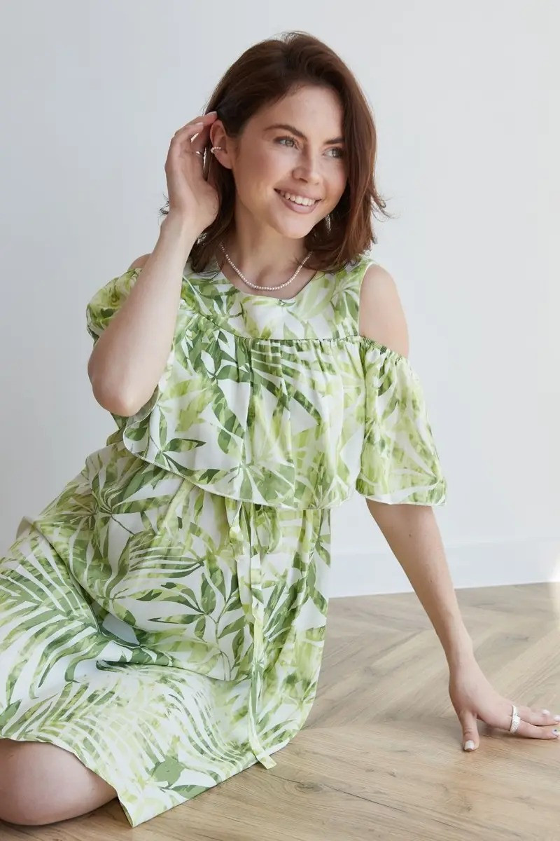 Легка ніжна сукня для вагітних салатова бавовняна літня вільного крою з принтом, 5084604-С