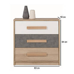 Комод у кімнату підлітка Сокме Айго 850 3Ш 83х84х40 см бук пісочний з фасадами білий і пельтро