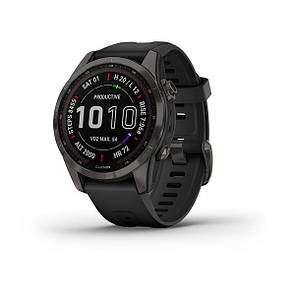 Смарт-годинник Garmin Fenix 7S Sapphire Solar карбоново-сірий титановий DLC з чорним ремінцем