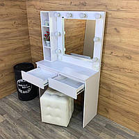 Туалетний столик з дзеркалом та підсвіткою, з лампочками, 2 шухляди, з полицею