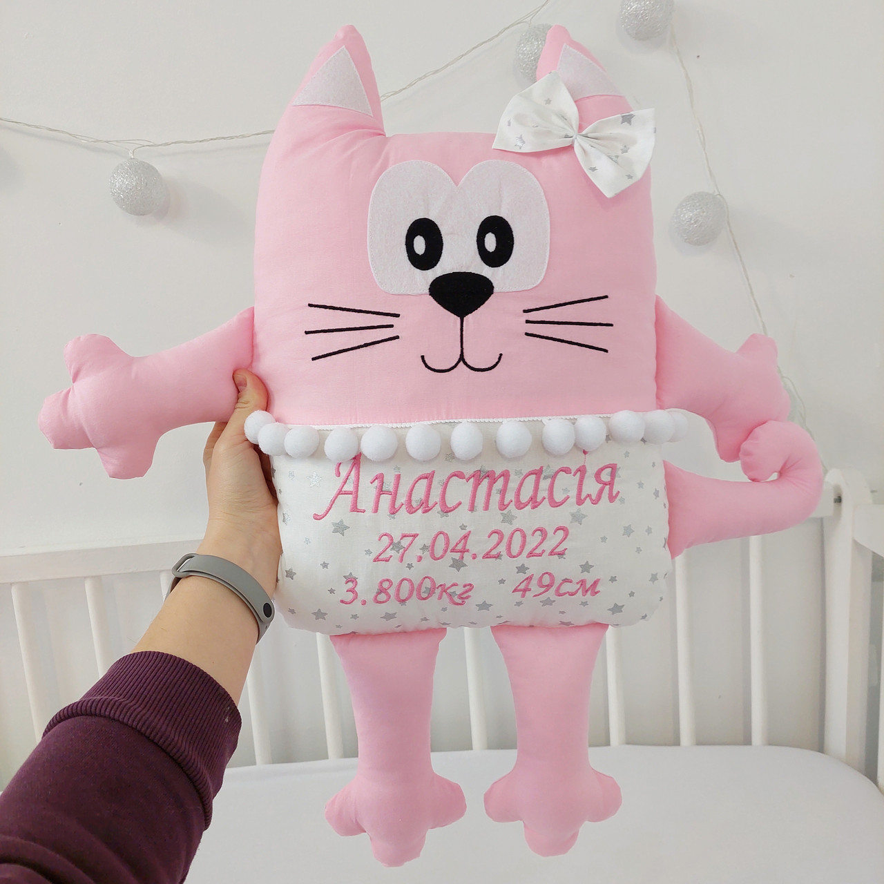 Іменна подушка м'яка іграшка - Киця ( оригінальний подарунок дівчинці )