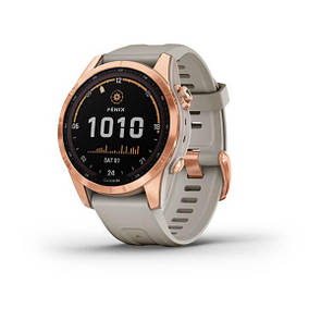 Смарт-годинник Garmin Fenix 7S Solar рожево-золотистий зі світло-пісочним ремінцем