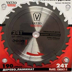 Пиляльний диск для дерева та ламінату З ОГРАН. ПОДАЧИ VATZO 190x30x24z