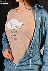 Футболка Білий кіт,S/M/L (бежевий,бірюза)