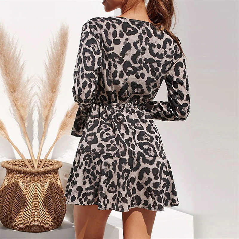 Платье женское летнее пляжное для вечеринок с длинным рукавом шифоновое леопард, коричневый цвет, размер L - фото 7 - id-p1610919655