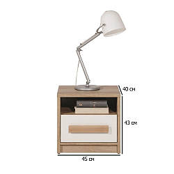 Приліжкова тумба з полицею Сокме Айго 45х43х40 см бук пісочний з фасадами білий і пельтро