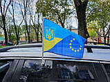 Прапор Україна — ЄС автомобільний 30 х 45 см з тримачем (Фаги на авто), фото 3