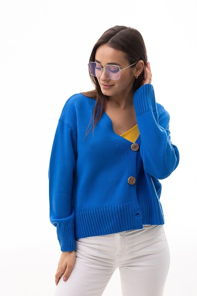 Кардиган жіночий в'язаний оверсайз синій Modna KAZKA MKAR102003-1, фото 1