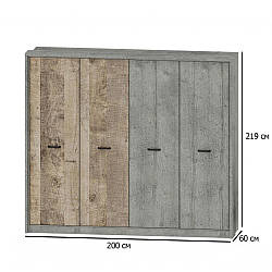 Шафа розстібна 4-х стулчаста Сокме Барі 4Д 200х219х60 см вудкон з фасадом дуб гранж пісочний в спальню
