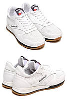 Мужские кожаные летние кроссовки, перфорация Reebok (Рибок) Classic White, туфли, кеды белые, Мужская обувь