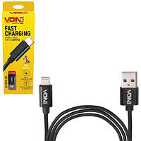 Кабель VOIN CC-1802L BK USB - Lightning 3А, 2m, black (быстрая зарядка/передача данных) (CC-1802L B