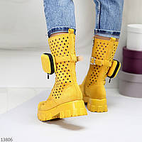 Модные желтые летние женские ботинки с кошельками с фигурной перфорацией 38-24,5см