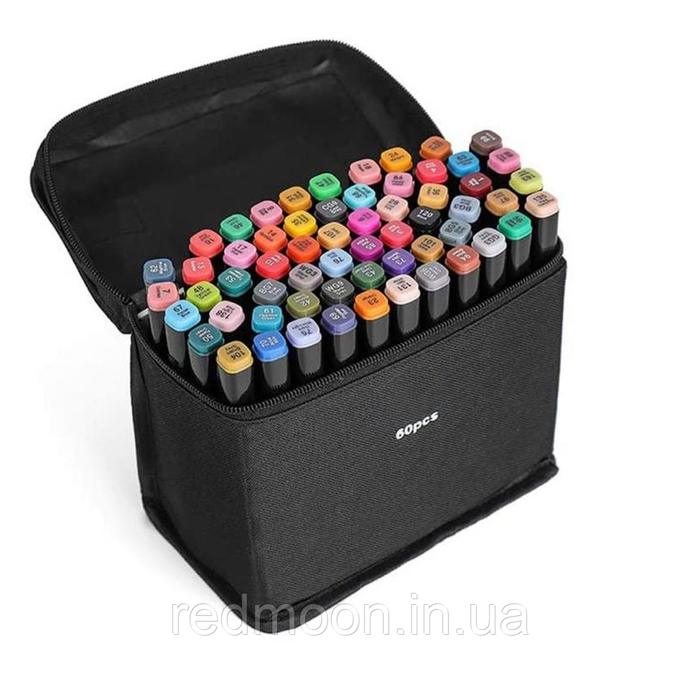 Набір маркерів для малювання 60 шт / Двосторонні Скетч-маркери / Маркери для скетчингу на спиртовій основі, фото 1