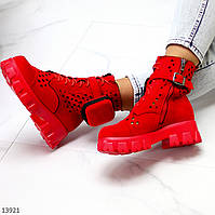 Модные красные летние женские ботинки босоножки на утолщенной подошве 39-25см