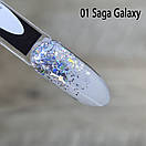 Гліттерний гель для дизайну нігтів Saga Galaxy 01 з срібними галографічними блискітками, фото 2