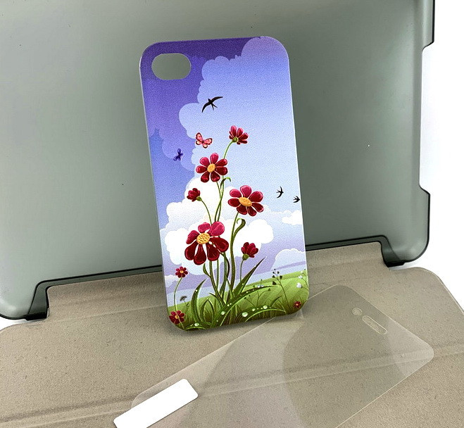 Чохол на iPhone 4, 4s накладка на бампер Pictures протиударний пластик з принтом + захисна плівка
