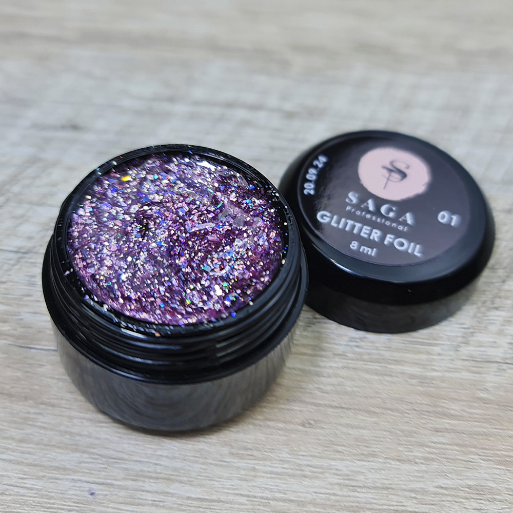 Глітерний гель для дизайну нігтів Saga Glitter Foil 01 8мл