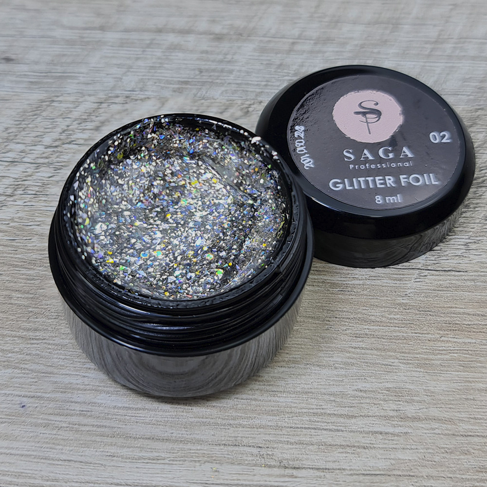 Глітерний гель для дизайну нігтів Saga Glitter Foil 02 8мл