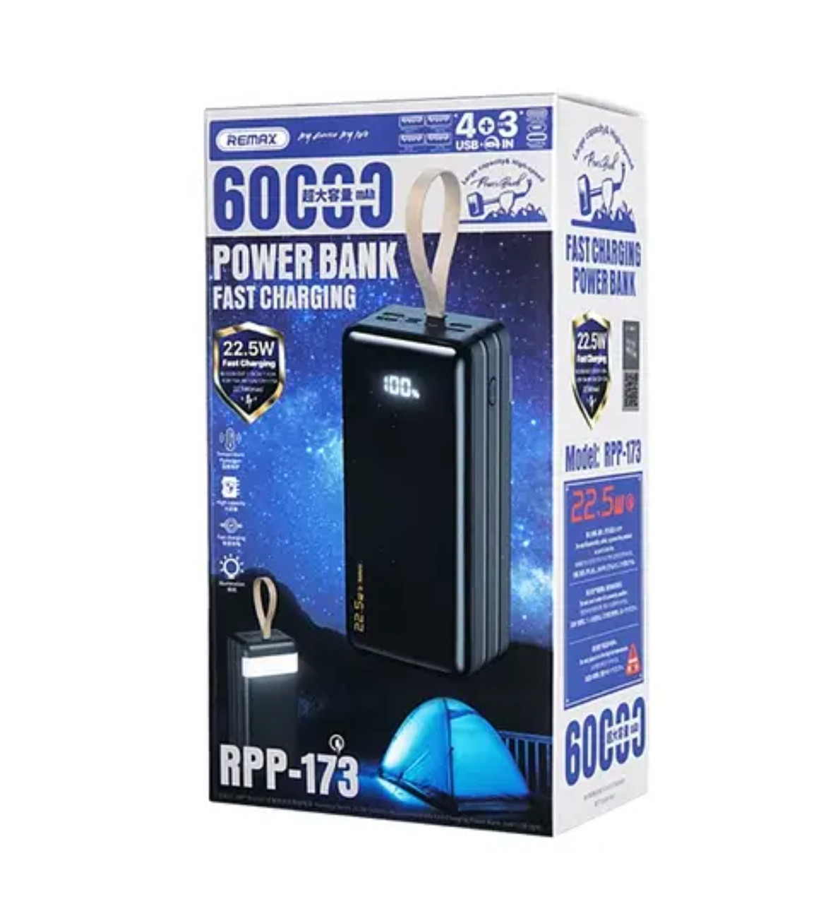 Power Bank Remax RPP-173 60000 mAh 22,5W Fast Charge з ліхтариком