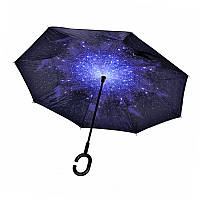 Зонт Up-Brella Звёздное небо удобный складывающийся зонтик в обратном направлении длинная ручка антизонт хит