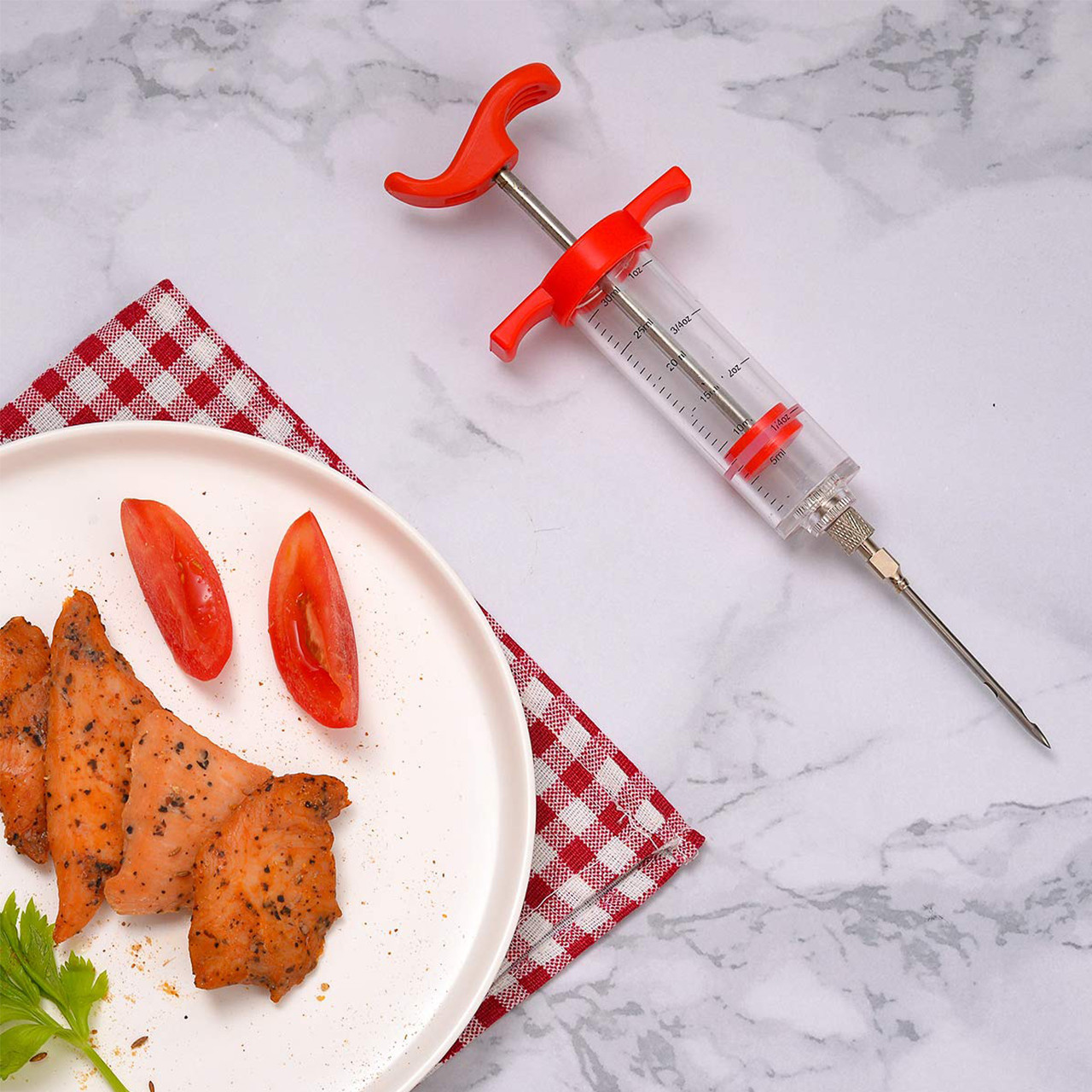 Шприц для мяса Lesko пластиковый кулинарный иньектор кухонный ручной металлический инжектор (Gold_2364-5707) - фото 4 - id-p1611109125