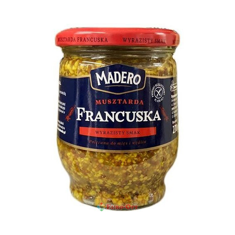 Гірчиця французька столова Madero Francuska, 270 г, Польща, БЕЗ ГЛЮТЕНА, у скляній банці, зерниста, фото 1